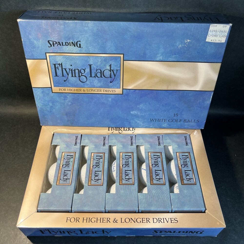 Vtg NOS Spalding Flying Lady White Golf Balls 15 Pack 5 Sleeves NEW Unused